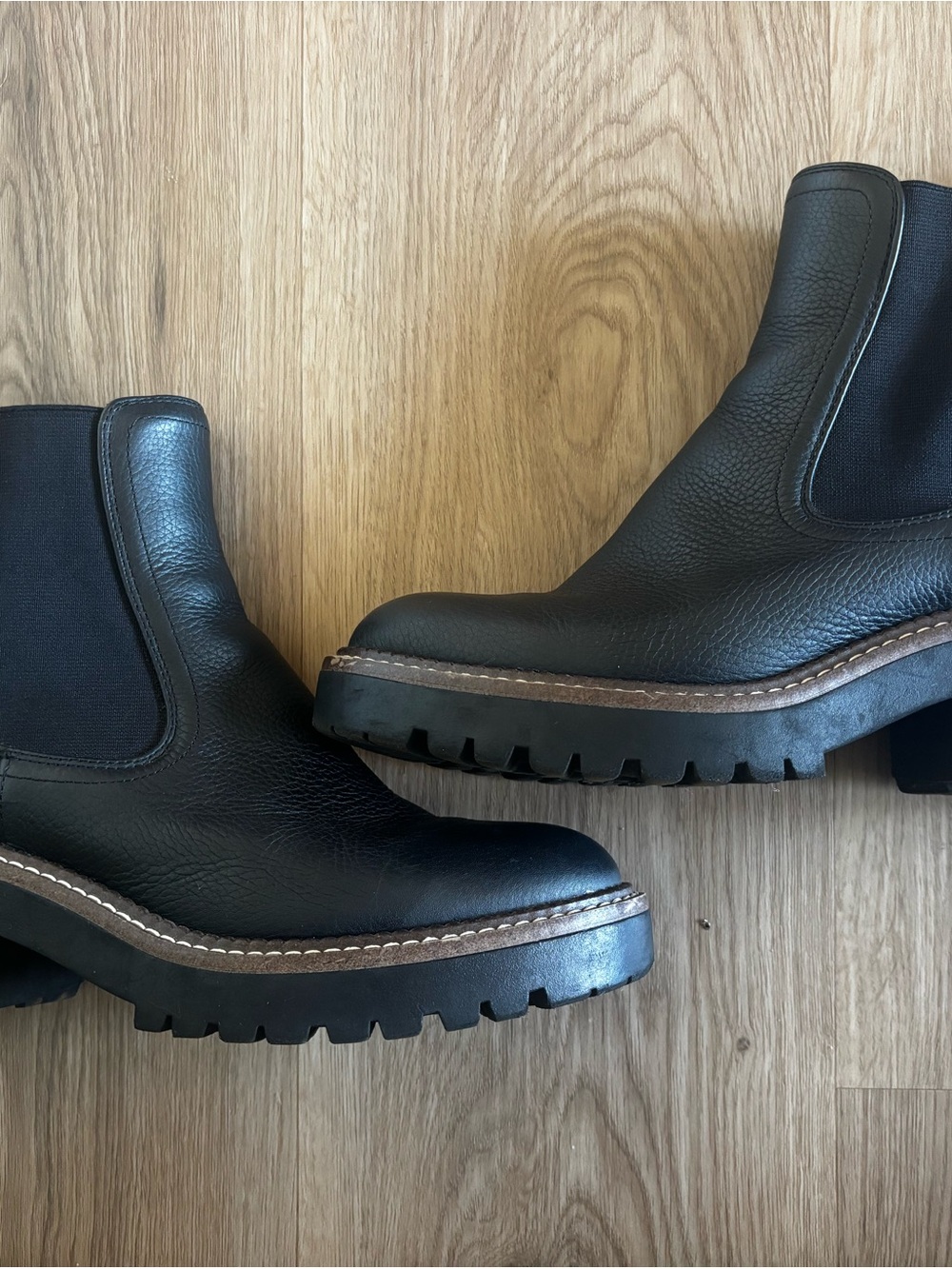Black Chelsea Lug Boots with Brown Welt